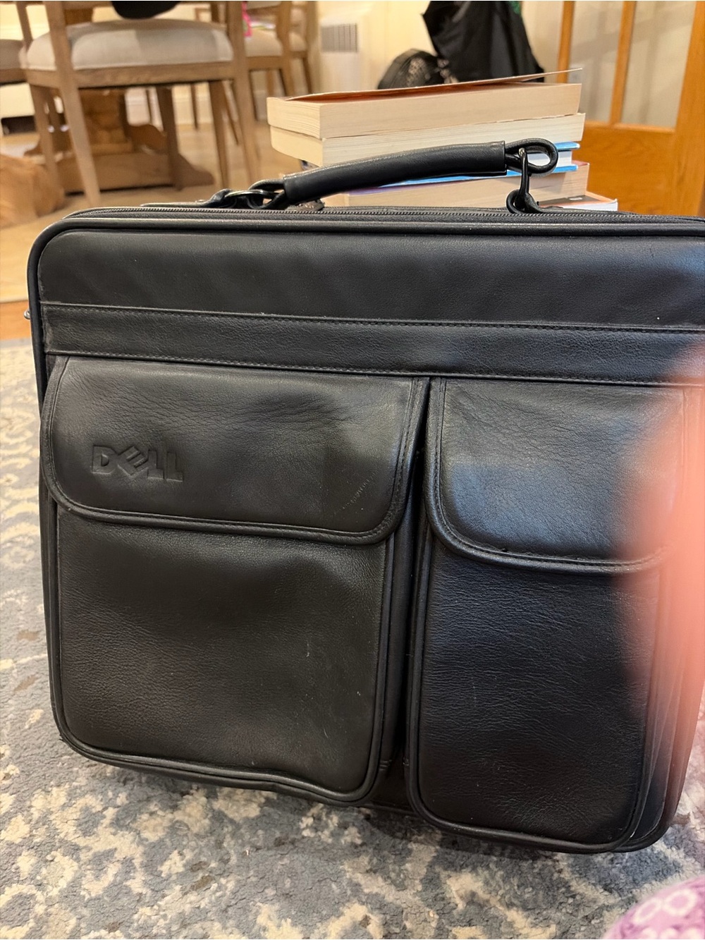 Dell Black Leather Laptop Briefcase with Front Pockets
